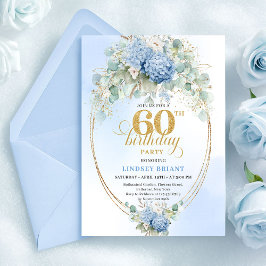 Invitación Stylish Boho Pastel Blue Greenery 60th Birthday