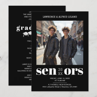 Invitación Stylish Bold Twins Sibling Senior Graduation TMF26