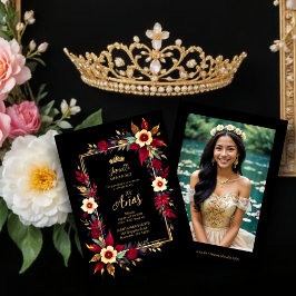 Invitación  Stylish Botanical Red Shades Frame Photo Spanish 