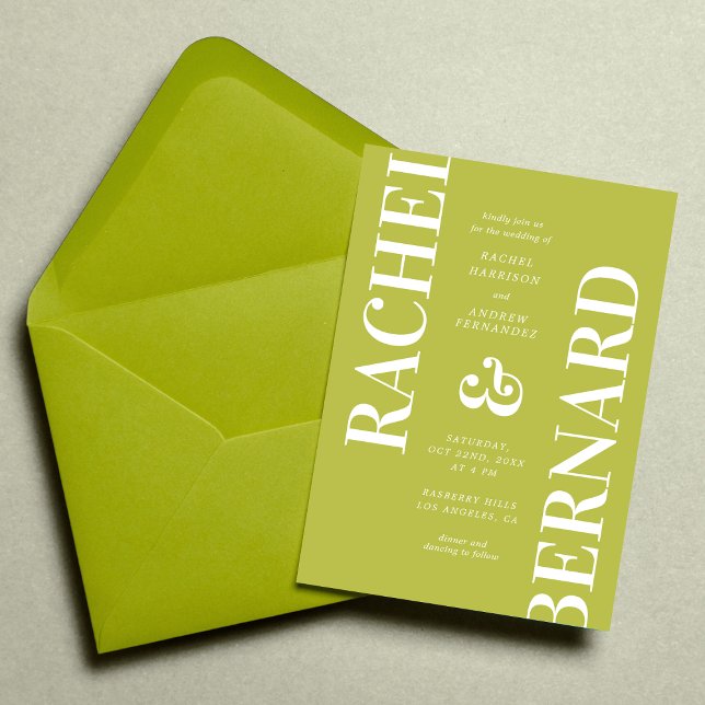 Invitación Stylish Citrus Green Typography QR Code Wedding (Subido por el creador)