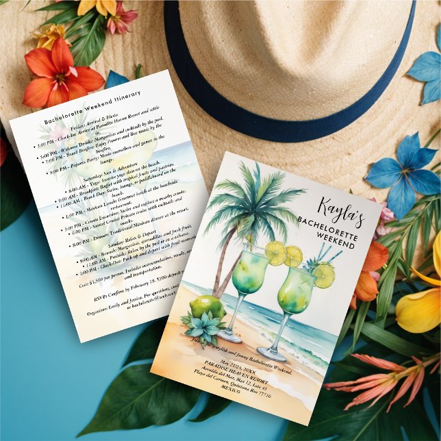 Invitación Stylish Cute tropical Margarita Cocktail Glasses  (Stylish Cute Tropical Margarita Cocktail Glasses Elegant Bachelorette Party Weekend Invitations Card)