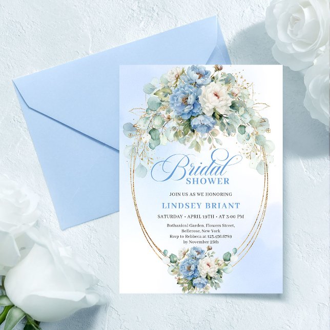 Invitación Stylish Dusty Blue Flowers Greenery Bridal Shower (Stylish Dusty Blue Flowers Greenery Bridal Shower

)