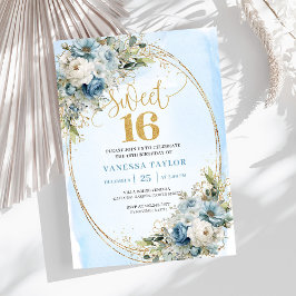 Invitación Stylish Dusty Blue Greenery Sweet Sixteen Invite