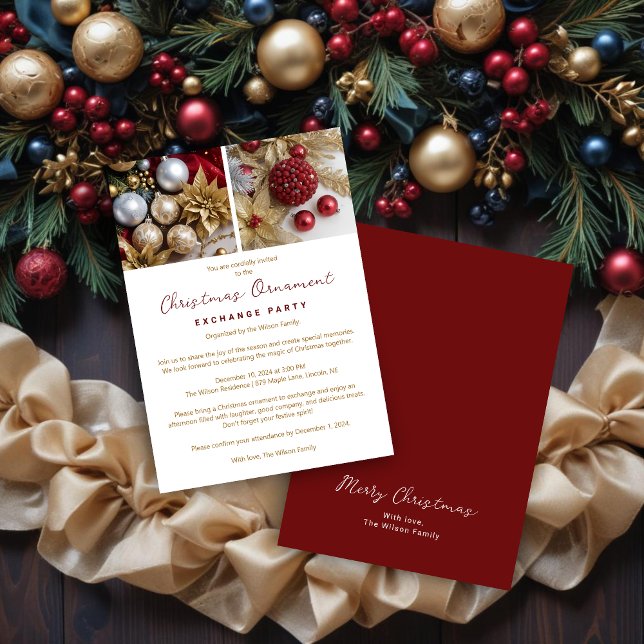 Invitación Stylish Festive Christmas Ornament Exchange Party  (Stylish Festive Christmas Ornament Exchange Party Invitations Cards. )