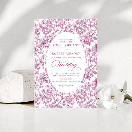 Invitación Stylish Fuchsia Rose Gold Toile Floral Wedding 