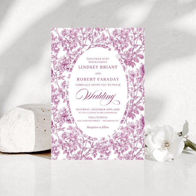 Invitación Stylish Fuchsia Rose Gold Toile Floral Wedding  (Stylish Fuchsia Rose Gold Toile Floral Wedding Invitation)