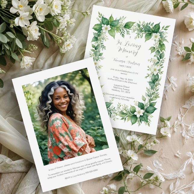 Invitación Stylish Greenery Frame Photo Funeral Invitation (Stylish Greenery Frame Photo Funeral Invitation.)