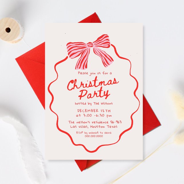 Invitación Stylish Hand Drawn Holiday Bow Christmas Party (Subido por el creador)