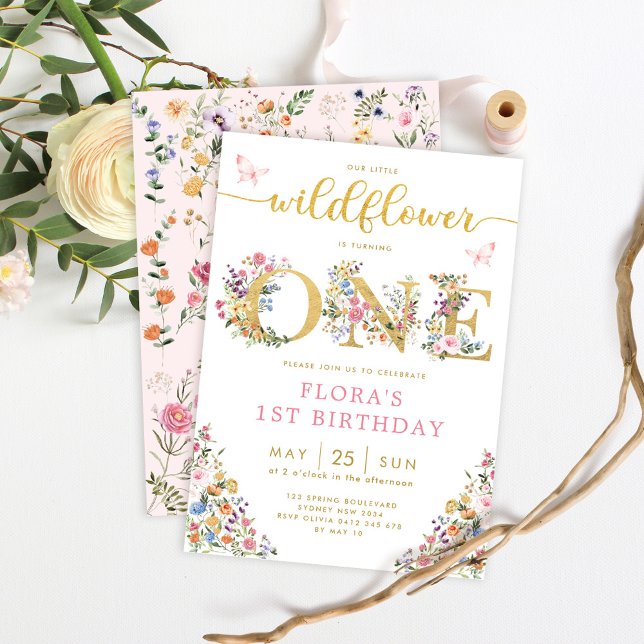 Invitación Stylish Little Wildflower Garden Girl 1st Birthday (Subido por el creador)