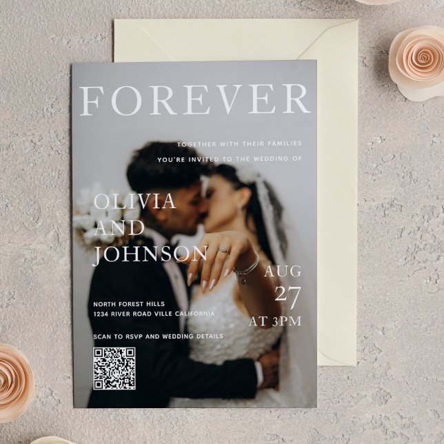 Invitación Stylish Magazine Style Qr Code Wedding (Subido por el creador)