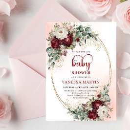 Invitación Stylish Marsala Flowers Greenery Baby Shower Card
