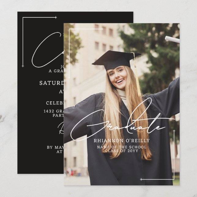 Invitación Stylish Minimalist Graduation Announcment Party (Anverso / Reverso)