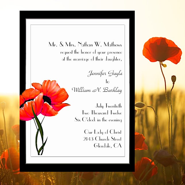 Invitación Stylish Orange Poppies Custom Wedding Invitation (Subido por el creador)