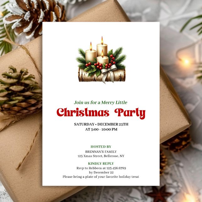 Invitación Stylish Pine Wreath Christmas Candles Invite (Stylish Pine Wreath Christmas Candles Invite)