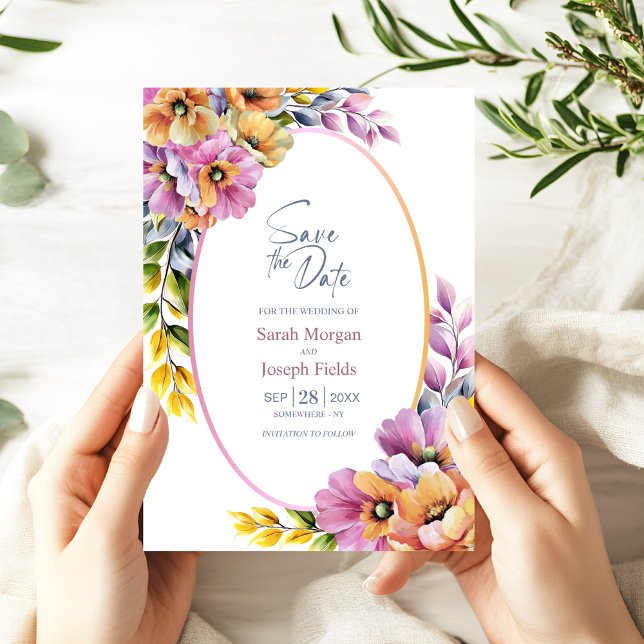 Invitación Stylish Pink and Orange Floral Save the Date (Subido por el creador)