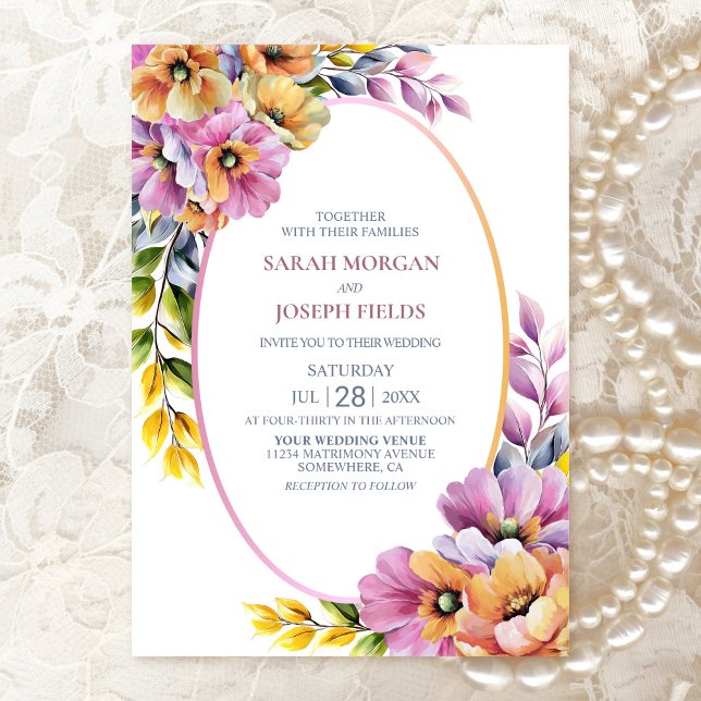 Invitación Stylish Pink and Orange Floral Wedding  (Subido por el creador)