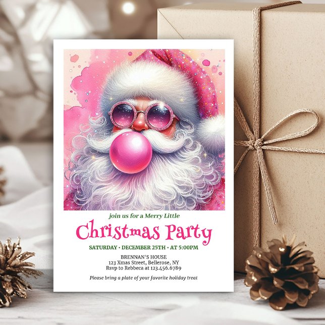 Invitación Stylish Pink Santa Bubble Gum Funny Christmas  (Stylish Pink Santa Bubble Gum Funny Christmas Invitation

)