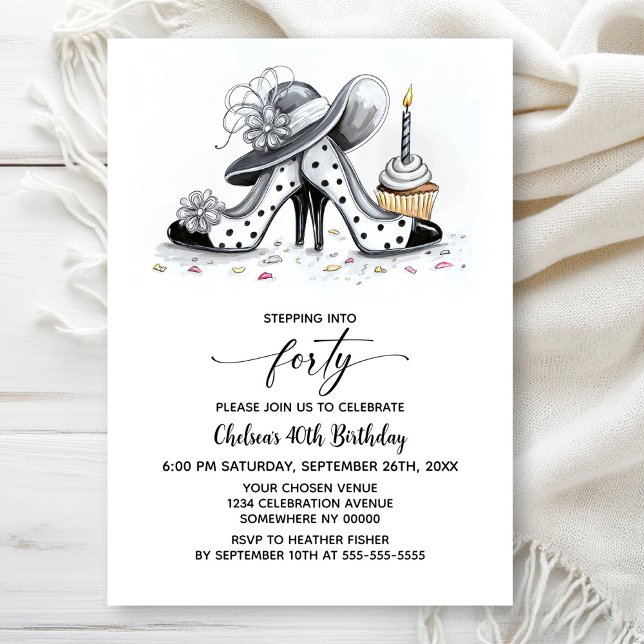 Invitación Stylish Polka Dot High Heel Shoes 40th Birthday (Subido por el creador)