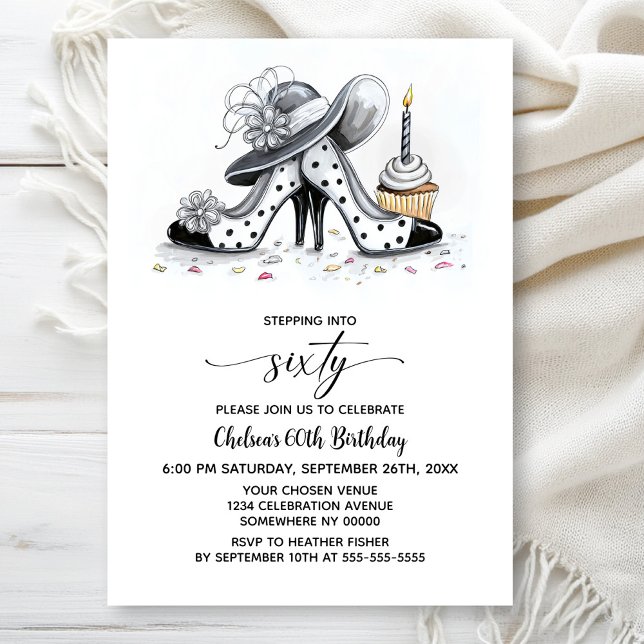 Invitación Stylish Polka Dot High Heel Shoes 60th Birthday (Subido por el creador)