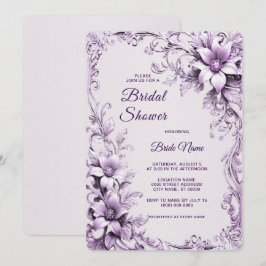 Invitación Stylish Purple Flowers Bridal Shower Invitation