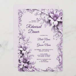 Invitación Stylish Purple Flowers Rehearsal Dinner