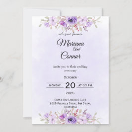 Invitación Stylish Purple Minimalist Floral Wedding 
