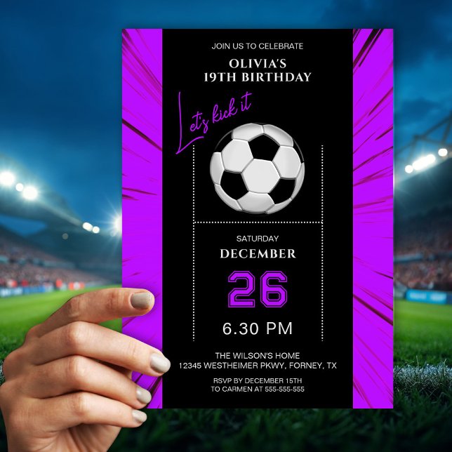 Invitación Stylish Purple Soccer Birthday Invitation (Subido por el creador)