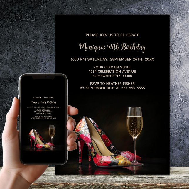 Invitación Stylish Red Floral Stiletto Shoes Birthday Party (Subido por el creador)