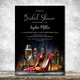 Invitación Stylish Red Floral Stiletto Shoes Bridal Shower
