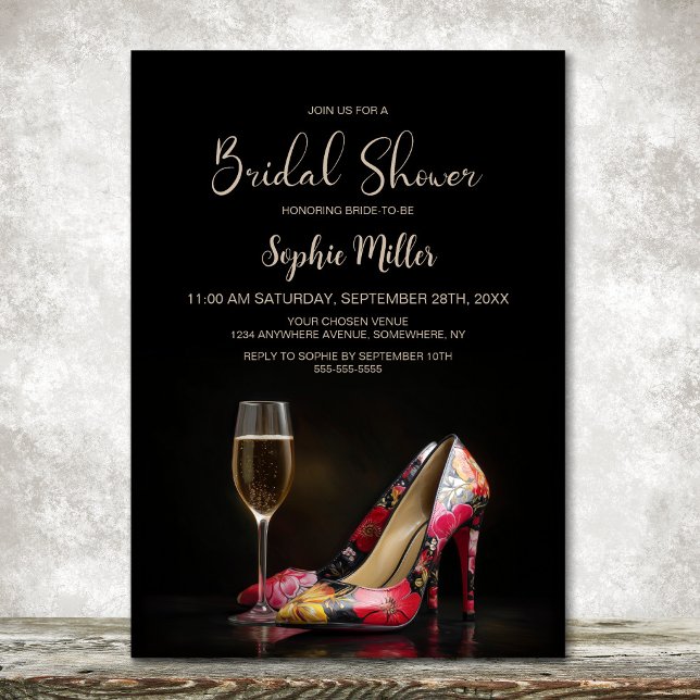 Invitación Stylish Red Floral Stiletto Shoes Bridal Shower (Subido por el creador)