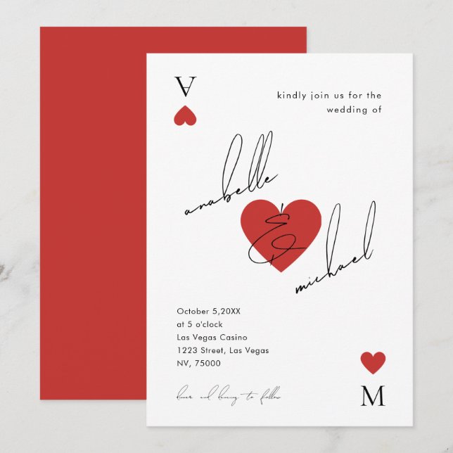 Invitación Stylish Script Casino Vegas Wedding (Anverso / Reverso)