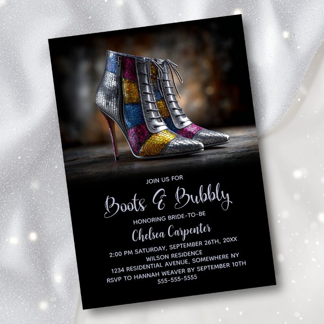 Invitación Stylish Sequin Boots and Bubbly Bridal Shower (Subido por el creador)