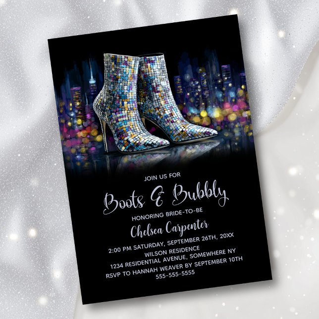 Invitación Stylish Sequin Boots and Bubbly Bridal Shower (Subido por el creador)