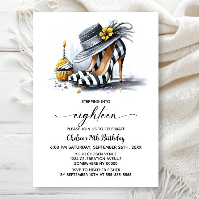 Invitación Stylish Striped High Heel Shoes 18th Birthday (Subido por el creador)