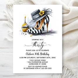 Invitación Stylish Striped High Heel Shoes 30th Birthday