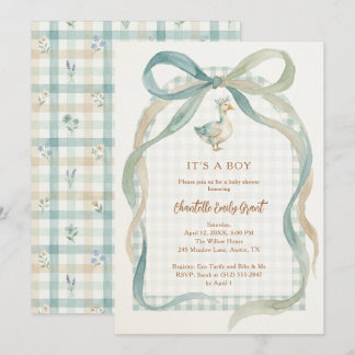 Invitación Stylish Sweet Teal Bow Goose Baby Shower TMF26