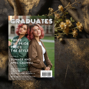 Invitación Stylish Twins Graduation Magazine Cover TMF26