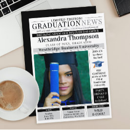 Invitación Stylish Unique Black  Newspaper Graduate Student