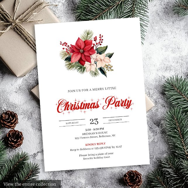 Invitación Stylish Watercolor Poinsettia Floral Christmas  (Stylish Watercolor Poinsettia Floral Christmas Invitation)