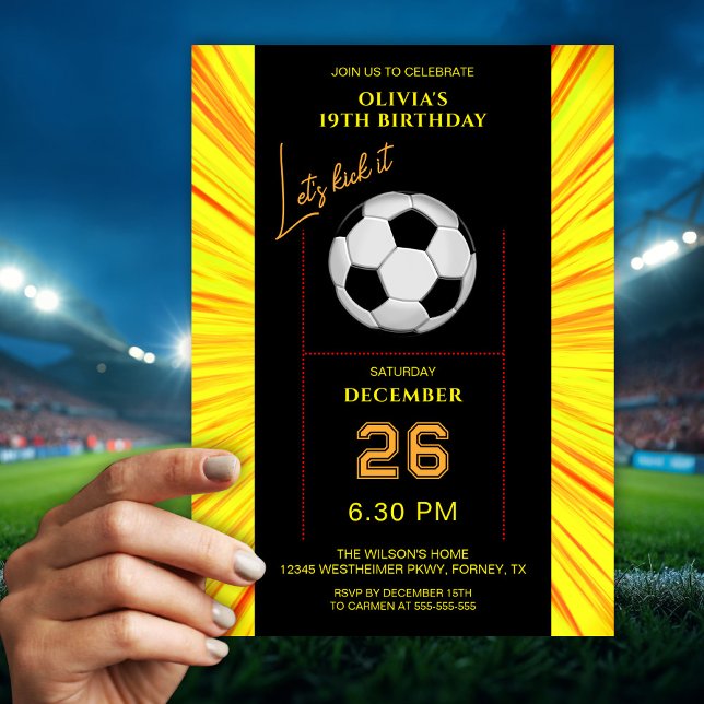 Invitación Stylish Yellow Soccer Birthday Invitation (Subido por el creador)