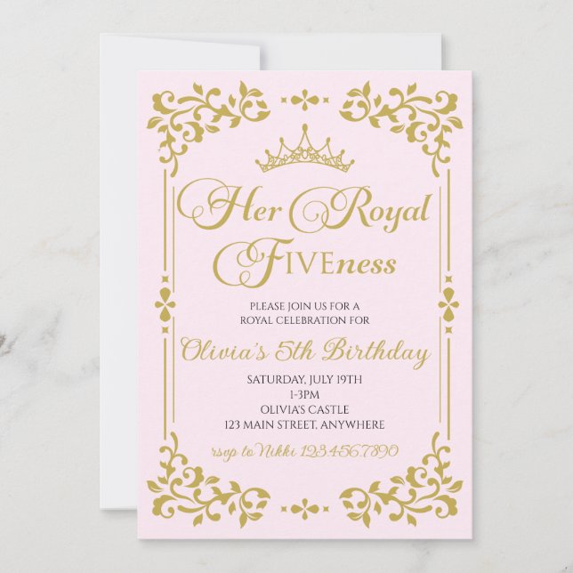 Invitación Su Alteza Real Quinto Cumpleaños Princesa Dorada 5 (Anverso)