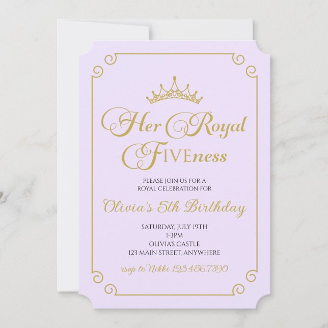 Invitación Su Alteza Real Quinto Cumpleaños Princesa Dorada 5 (Anverso)