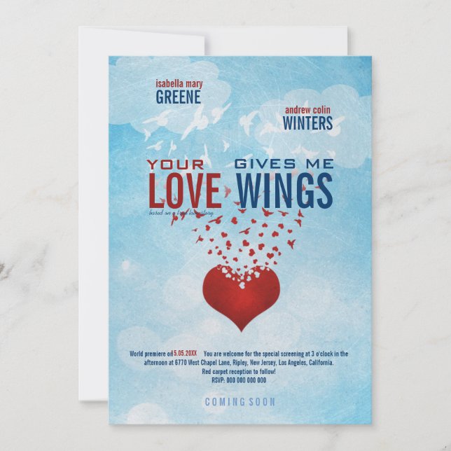 Invitación Su amor me da las alas - boda del cartel de (Anverso)