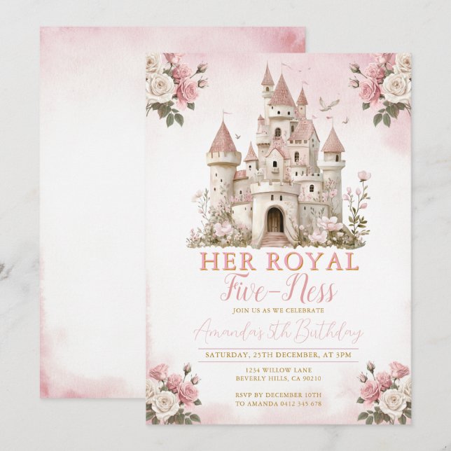 Invitación Su auténtico castillo de cumpleaños de cinco años, (Anverso / Reverso)