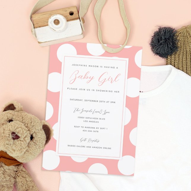 Invitación Su Baby Shower de borde de puntos de polka blanco  (Subido por el creador)