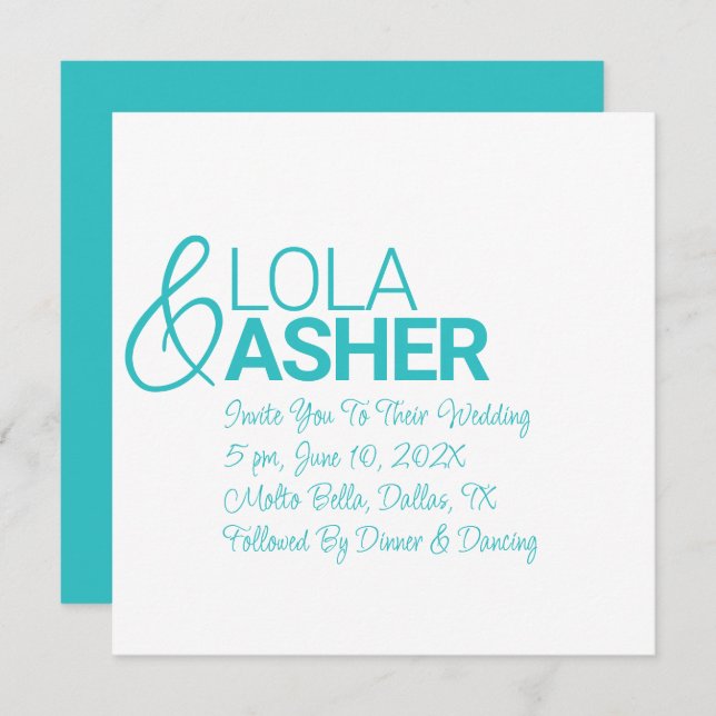 Invitación Su Boda de nombres audaces y claros (Anverso / Reverso)