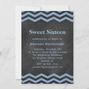 Invitación Su Chalkboard & Blue Chevron Sweet 16 Invitation