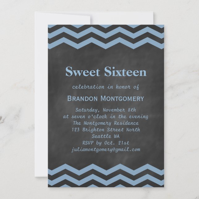 Invitación Su Chalkboard & Blue Chevron Sweet 16 Invitation (Anverso)