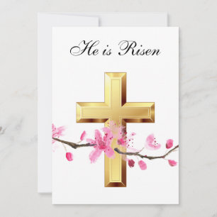 Invitación Su cruz de flores rosadas color azulado de cuenca