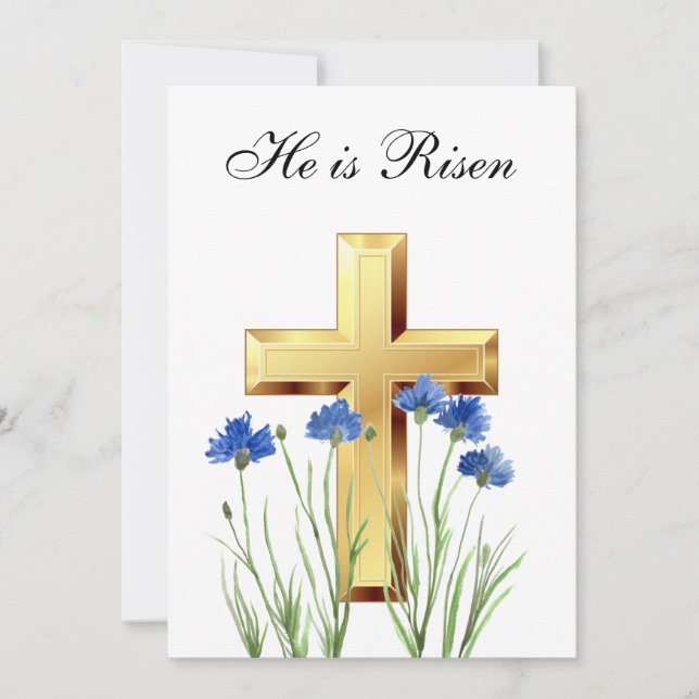 Invitación Su Cruz Risen de Flores Silvestres de Pascua (Anverso)